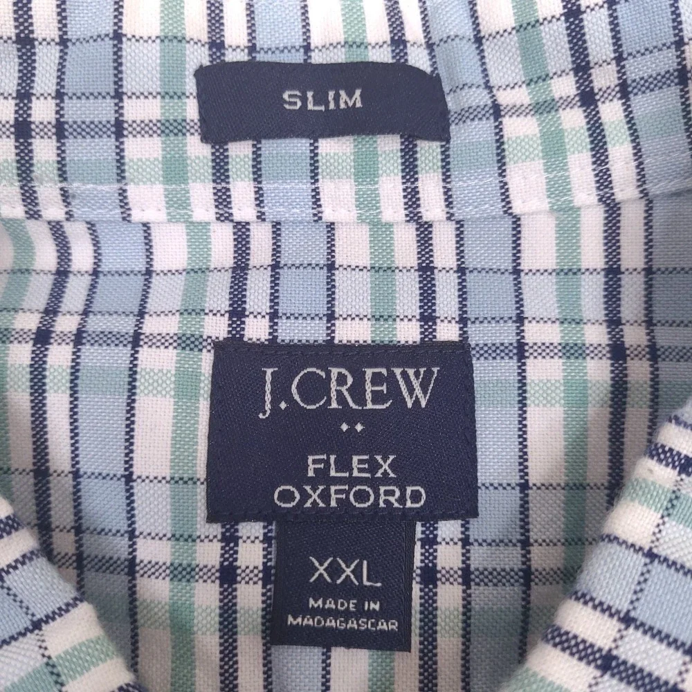 J. Crew Shirt Mens XXL Plaid Flex Oxford Slim Fit Button Down Long Sleeve‎